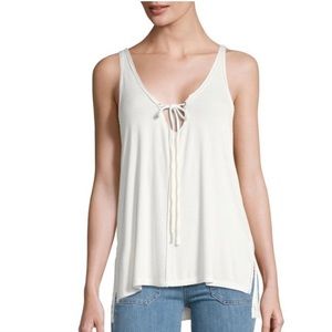 Free People White Scarlett Tie-Front Hi-Lo Tank Top Size M